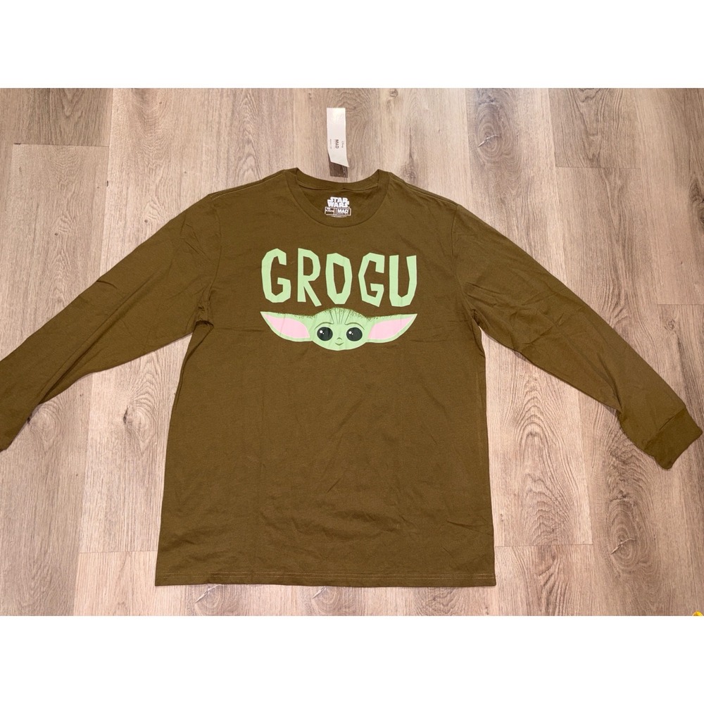 Star Wars Mad Engine Grogu Long Sleeve T-Shirt Mens XL Brown The Mandalorian NWT